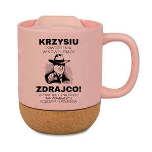 Śmieszny kubek korkowy na prezent różowy - zdrajco