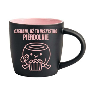 Śmieszny kubek grawerowany latte - czekam aż pierolnie Różowy