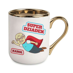 Kubek elegancki biało złoty dla dziadka - super dziadek imienny