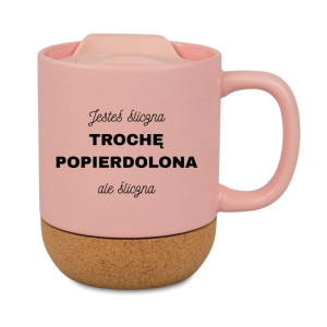 Śmieszny kubek korkowy na prezent różowy - trochę popierolona