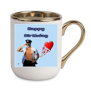 Kubek elegancki biało złoty urodzinowy - happy birthday