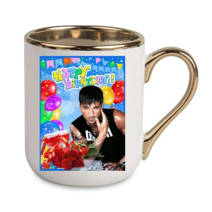 Kubek elegancki biało złoty urodzinowy - happy birthday balony