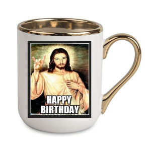Kubek elegancki biało złoty urodzinowy - happy birthday jezus