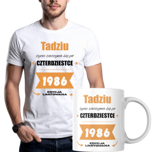 Zestaw koszulka + kubek urodzinowy Rocznik imienny 1986 XXL Biały