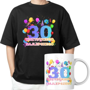 Zestaw koszulka urodzinowa + kubek - wszystkiego najlepszego 30 XXL Czarny