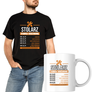 Zestaw koszulka śmieszna + kubek na prezent - stawka stolarz XXL Czarny