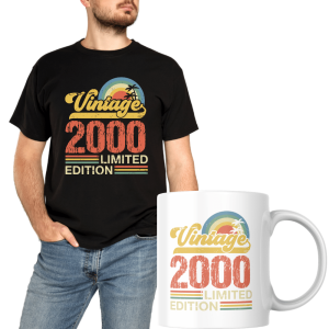 Zestaw koszulka + kubek urodzinowy Rocznik vintage 2000 XXL Czarny