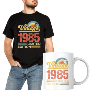 Zestaw koszulka + kubek urodzinowy Rocznik vintage 1985 XXL Czarny