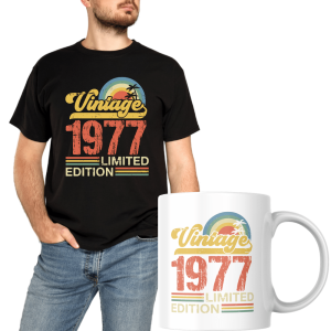 Zestaw koszulka + kubek urodzinowy Rocznik vintage 1977 XXL Czarny