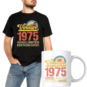 Zestaw koszulka + kubek urodzinowy Rocznik vintage 1975 XXL Czarny