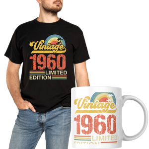 Zestaw koszulka + kubek urodzinowy Rocznik vintage 1960 XXL Czarny