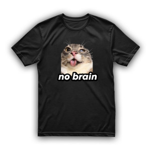Śmieszna koszulka z kotem koteł - No brain XXL Czarny