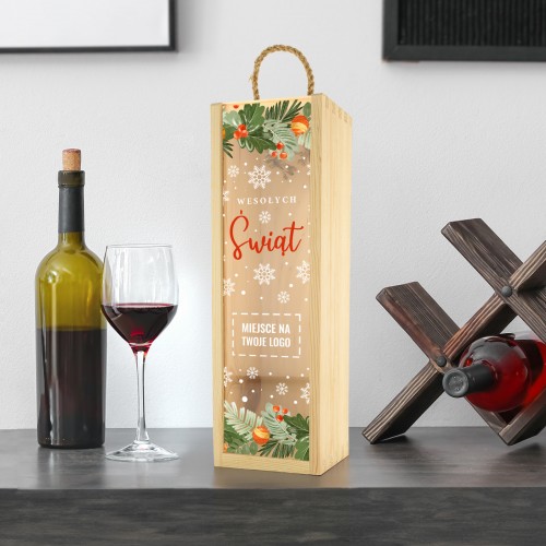 Skrzynka na wino z nadrukiem logo na święta - Ostrokrzew
