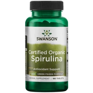 SWANSON Økologisk Spirulina 500 Mg Vegansk – 180 Tabletter