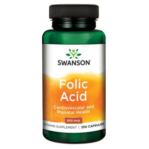 SWANSON Folsyre 800 Mcg Vitamin B9 – 250 Veganske Kapsler