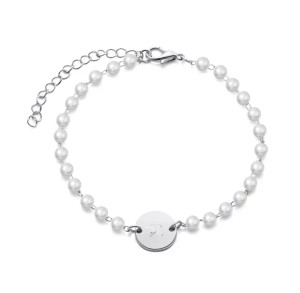 BRANSOLETKA SREBRNA KORALIKI BIAŁE BLASZKA LITERKA K