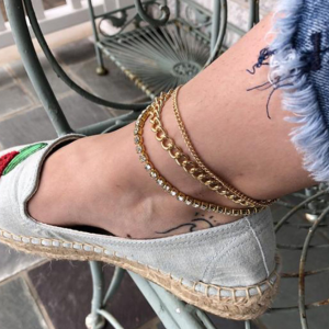 BRANSOLETKA POTRÓJNA ZŁOTA NA RĘKĘ NOGĘ KRYSZTAŁKI