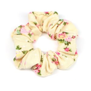GUMKA DO WŁOSÓW ŻÓŁTA RÓŻOWE KWIATY SCRUNCHIES