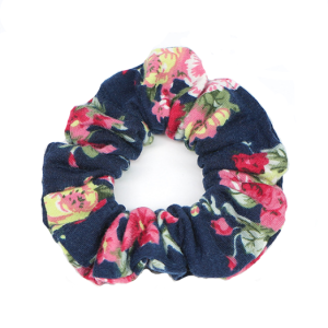 GUMKA DO WŁOSÓW GRANATOWA RÓŻOWE KWIATY SCRUNCHIES