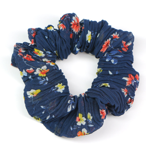 GUMKA SCRUNCHIES PLISOWANA GRANATOWA KWIATY