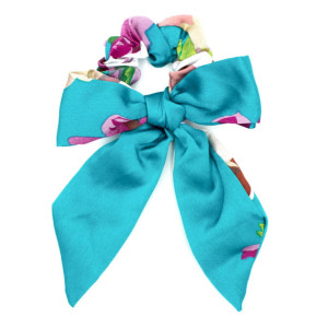GUMKA SCRUNCHIE Z APASZKĄ KOKARDKA KWIATY TURKUSOWA