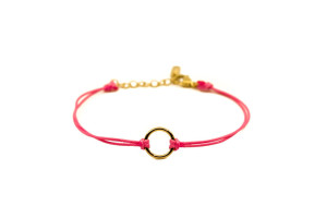 BRANSOLETKA SZNUREK STAL ZŁOTE KOŁO NEONOWY RÓŻ
