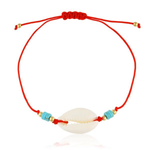 BRANSOLETKA STAL NA CZERWONYM SZNURKU MUSZELKA BOHO