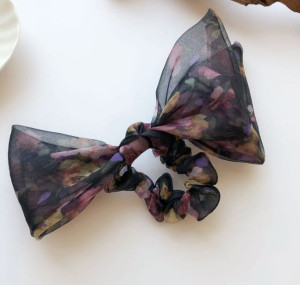 GUMKA DO WŁOSÓW TIULOWA SCRUNCHIE KOKARDKA KWIATY CZARNA