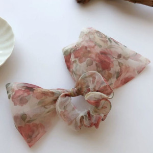 GUMKA DO WŁOSÓW TIULOWA SCRUNCHIE KOKARDKA KWIATY JASNA