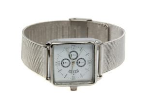 ZEGAREK BRANSOLETA STAL MESH SREBRNA KWADRATOWA BIAŁA TARCZA