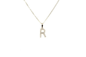 NASZYJNIK STAL SREBRNY KRYSZTAŁKI LITERKA R