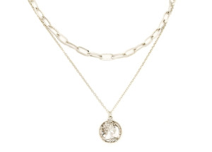 NASZYJNIK PODWÓJNY KOLOR SREBRNY ŁAŃCUCH MONETA