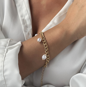 BRANSOLETKA KOLOR ZŁOTY ŁAŃCUCH WISZĄCE PEREŁKI HIT