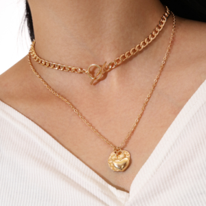 NASZYJNIK PODWÓJNY KOLOR ZŁOTY BLASZKA SERCE