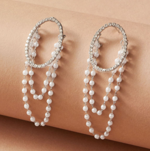 KOLCZYKI KOLOR SREBRNY PEREŁKI KRYSZTAŁKI WISZĄCE