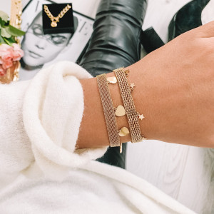 BRANSOLETKA STAL 316 L MESH ZAWIESZKI GWIAZDKI KOLOR ZŁOTY