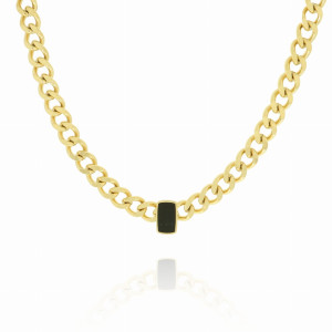 BRANSOLETKA STAL 316 L ŁAŃCUCH PANCERKA PROSTOKĄTNE CZARNE OCZKO KOLOR ZŁOTY