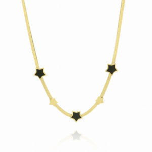 NASZYJNIK STAL 316 L CHOKER PŁASKI CZARNE GWIAZDKI KOLOR ZŁOTY