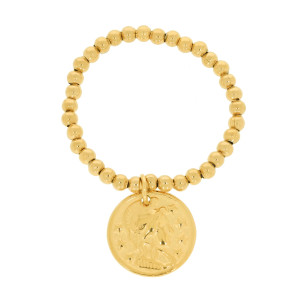 PIERŚCIONEK STAL ELASTYCZNY KORALIKI ZAWIESZKA MONETA KOLOR ZŁOTY