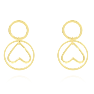 KOLCZYKI STAL KOŁA WISZĄCE ODWRÓCONE SERDUSZKA KOLOR ZŁOTY