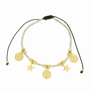 BRANSOLETKA STAL ZAWIESZKI MONETKI KORALIKI KOLOR SREBRNY