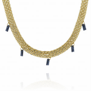 NASZYJNIK STAL CHOKER MESH ZAWIESZKI CZARNE KAMIENIE KOLOR ZŁOTY