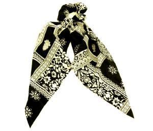 GUMKA SCRUNCHIE Z APASZKĄ KOLOR CZARNY WZORY