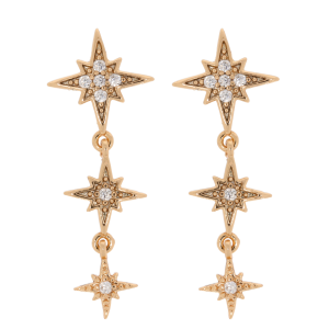 KOLCZYKI STAL KOLOR ZŁOTY GWIAZDKI KRYSZTAŁKI WISZĄCE