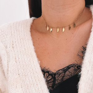 NASZYJNIK STAL 316 L KOLOR ZŁOTY CHOKER PIÓRKA BOHO