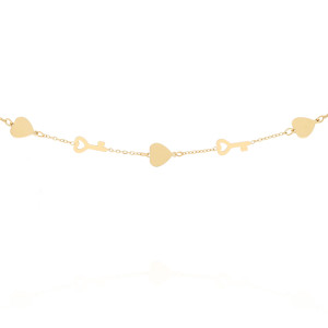 BRANSOLETKA STAL CHIRURGICZNA 316 L KOLOR ZŁOTY SERDUSZKA KLUCZYK