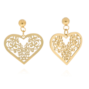 KOLCZYKI STAL CHIRURGICZNA KOLOR ZŁOTY SERCA AŻUROWE