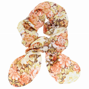 GUMKA DO WŁOSÓW SCRUNCHIE KOKARDKA KOLOR BRĄZOWY KWIATY