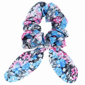 GUMKA DO WŁOSÓW SCRUNCHIE KOKARDKA KOLOR NIEBIESKI RÓŻOWY KWIATY
