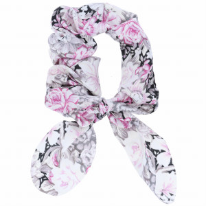 GUMKA DO WŁOSÓW SCRUNCHIE KOKARDKA KOLOR RÓŻOWY SZARY KWIATY